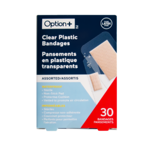 Option+ Clear Plastic Bandages, Assorted | 30 Bandages