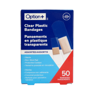 Option+ Clear Plastic Bandages, Assorted | 50 Bandages