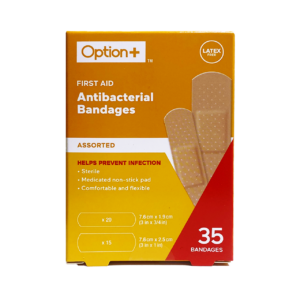 Option+ Antibacterial Bandages, Assorted | 35 Bandages